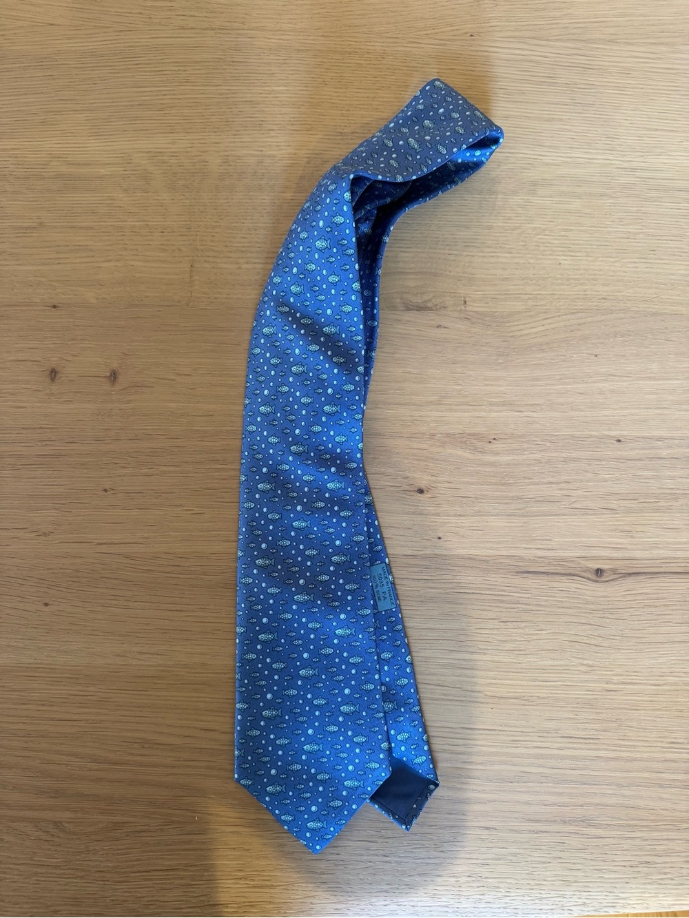 Hermes Blue Silk Tie with Small Fish Bubble Motif